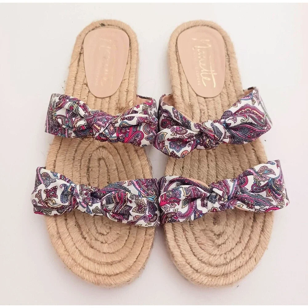 Nanette Lepore Lilly Flat Slide Espadrille Paisley Tied Bow Straps Sz 7.5